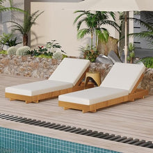 Merax 2-Piece Acacia Wood Chaise Lounge Set w/ 6-Position Adjustable Backrest & Cushion - Outdoor Patio Poolside Furniture, Beige