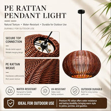 MIXL 24 Inch Outdoor Rattan Pendant Light for Balcony and Garden,Boho Style