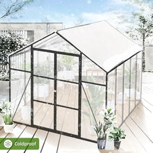 YOPTO 8x10 FT Greenhouses for Outdoor,Heavy Duty Polycarbonate Greenhouse,Large Walk-in Garden Green House with Raised Base,Double Doors and Two Ventilation Windows for Outside, Backyard,Black