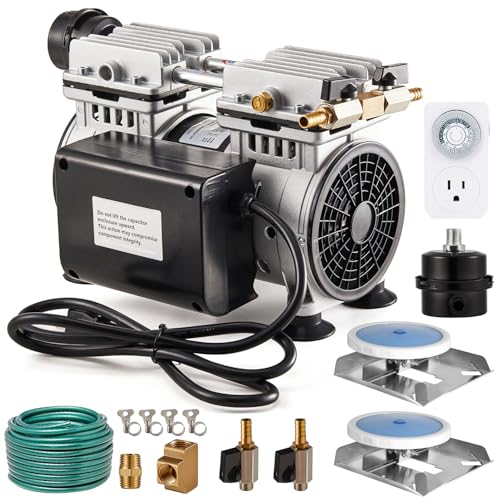 MEISHUNDA Pond & Lake Aeration System,Pond Aerator Pump,550W Power 5.2CFM for Up to 3 Acre with Timer,3/4 HP Compressor (1 hose, 1)