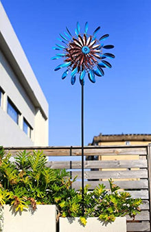 Garden Wind Spinner Outdoor Wind Spinner for Yard Garden Art LED Lighting Solar Powered Kinetic Spinner Yard Large Ornament for Outside Decoration