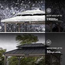 Sunjoy Wooden Grill Gazebo 8x12 ft Steel Hardtop Solar Power Outdoor Cooking Shelter Black