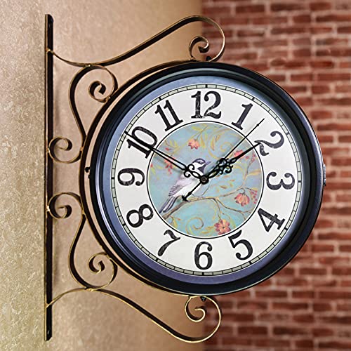 EHVYBDX Outdoor Garden Wall Clock, Wrought Iron Retro Double Sided Station Clock Garden Clock,Rotation Waterproof Outdoor Clock Decoration Outside Clock Decorative