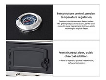Built-in Charcoal BBQ Grill with Thermometer, 6-Level Adjustable Tray, Cast Iron Grates, Front Charcoal Door, 4-Layer Coated Steel, 74×42cm Cooking Area for Outdoor Patio Use