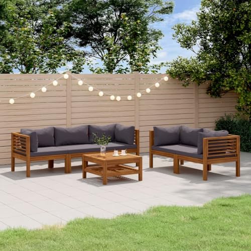 Molumvel Modular Outdoor Lounge Set with Coffee Table, Dark Grey Acacia Wood Garden Furniture for Patio, Balcony and Backyard, Seats Up to 6 People