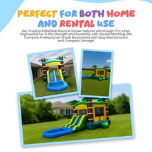 Tropical Combo Inflatable Water Slide and Bounce House with Dual Lanes, Basketball Hoop, and Splash Pool | 26ft x 12ft x 15ft | Commercial Grade Backyard Water Park | Blower and Storage Bag Included