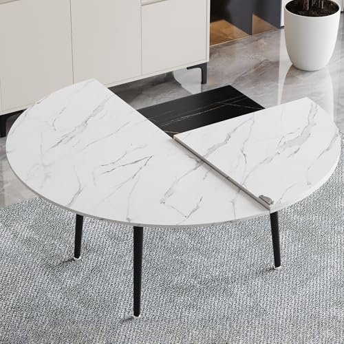 Blazea Round Table Extender Solid Wood Board, Large Foldable Table Top Only, 47 51 55 59 63 70 in Diameter Dining Room Table Top Without Legs(White Marble,140 cm (55 inch))