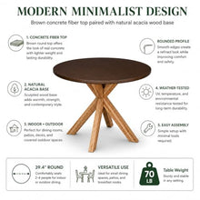 Modern Indoor/Outdoor Brown 39.4" Round Concrete Fiber Dining Table