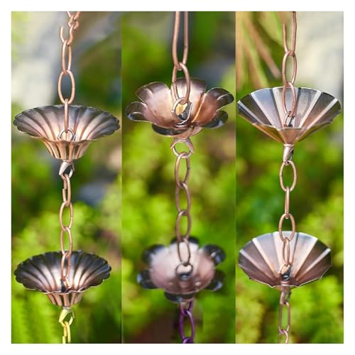 XHsghSEG rain Chain, Gutter Downspout Replacement Flower Design Metal Rust Resistant Multiple Sizes(Umbrella,3 m (9.8ft))