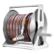 Garden Hose Reel 1/2 Inch Heavy Duty Hose, Outdoor Portable Stainless Steel Hose Storage Stand with Crank, Wall/Floor Mounted Water Pipe Car Roll Hose Holder, Patio Hoses Butler Rack Swivel Bracket