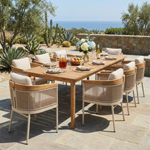 Christopher Knight Home Sirena Acacia Wood Outdoor Dining Set for 8, 9 Piece Patio Dining Table and Chair Set, Solid Wood Outdoor Dining Armchair and Table Set with Cushion, Teak+Beige