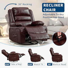 360°Swivel Rocker Recliner Chair for Adults Manual Recliner Pu Leather