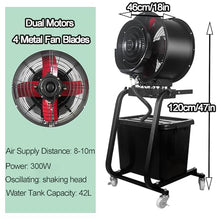 Gtzly Misting Fan, Portable Floor Fan with 42L Water Tank, 300W Metal Fan Blades, 26-33ft Mist Range, for Outdoor Sports, Poolside, Barbeque, Camping