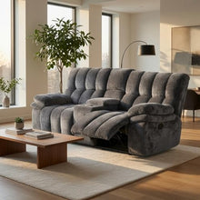Benzara Manual Recliner Loveseat, Pillow Tufted Dark Gray, 81 Inch