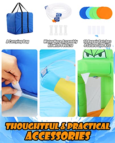 ROOJER 8-in-1 Inflatable Water Slide Bounce House with Blower and Accessories - Multi-Color