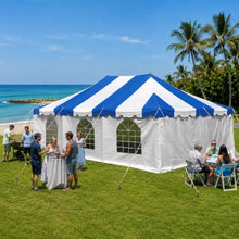 Party Tents Direct 20' x 30' Weekender Pole Canopy, Blue Top with Sidewalls