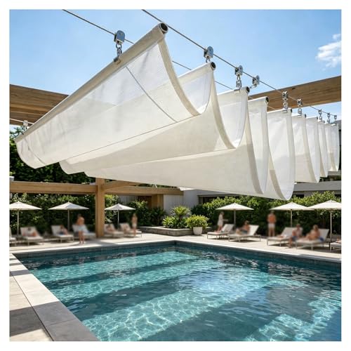 Retractable Wave Sun Shade Sail，Pergola Shade Cover Waterproof Outdoor Garden Awning UV Block Sunshade Cloth Canopy with Rope for Yard Deck Lawn Garden Patio Carport(W1.5*L11m/W4.92*L36.08ft)