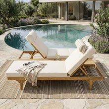Christopher Knight Home Acacia Wood Chaise Lounge Chair Set of 2, Double/Single Outdoor Sunbathing Pool Lounger with 4'' Four-Folds Cushion, Patio Wooden Adjustable Backrest Lounge Sofa, Teak+Beige
