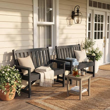 Takywep 2‑Seater HDPE Patio Benches Set of 2, Weatherproof Outdoor Bench, Garden Slatted Bench for Front Porch, Deck, Lawn, and Pool, 2 Pack, Grey