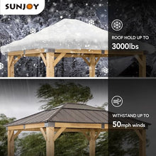 Sunjoy Hardtop Gazebo 11x13 ft Cedar Frame Brown Steel Polycarbonate Roof Brown + Natural Wood