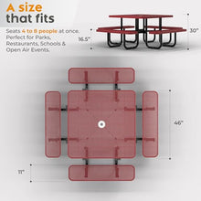 OUTTANS Commercial Metal Picnic Table (Red, 46 in Square, Punched Steel)