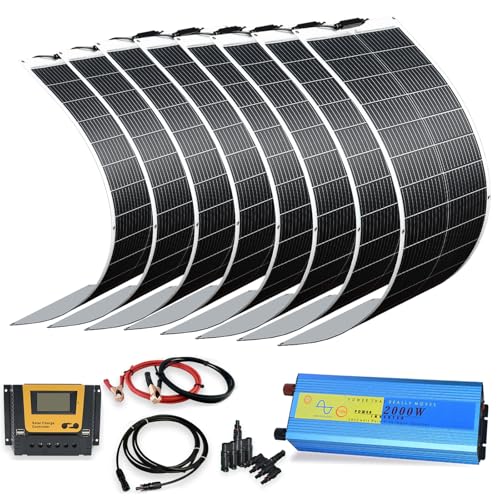 XINPUGUANG 800w 24V Solar System Kit 100w Flexible Solar Panels Monocrystalline Cell Module 2000w 110v Inverter ，12v/24v 45A Controller Off Grid Solar Battery Charge for RV,Cabin,Tent,Boat (800W)
