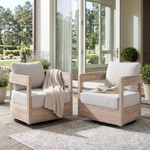 Christopher Knight Home Telluride Outdoor Acacia Wood Swivel Club Chair Set of 2 with Removable Cushion, 360° Rotating Patio Armchair for Garden, Balcony, or Poolside Seating, Beige+Light White