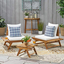 GDFStudio Outdoor 2 Seater Acacia Wood Club Chairs and Side Table Set, and White