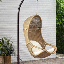 Christopher Knight Home Mariaz Hanging Basket Chair with Cushion, Outdoor Indoor Basket Chair, Boho Garden Rattan Lounger Porch Swing Furniture, Modern Patio Decor, Brown+Beige