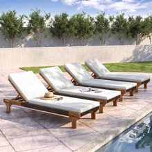 Christopher Knight Home Dapen Acacia Wood Chaise Lounge Chair Outdoor Set of 4 with Cushion, Poolside Sun Lounger Recliner, Patio Outdoor Chaise Lounge with Cushion, Sunbathing Chair,Teak+Beige+Cream