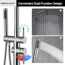RBROHANT Freestanding Outdoor Shower Nickel, Height Adjustable Outside Showers for Backyard Garden Pool Beach, Outdoor Shower Fixtures with 10” Rain Shower Head and Handheld, Brushed Nickel