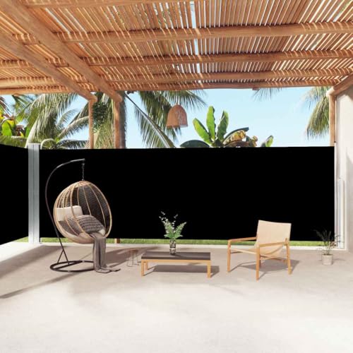 KTHLBRH Retractable Side Awning Black Polyester PU Coated 78.7 x 393.7 Inch, UV-Resistant Waterproof Outdoor Shade with Adjustable Width, Manual Extension System for Balcony Garden