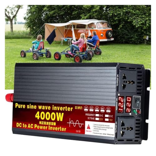 4000W 5000W Pure Sine Wave Power Inverter, 12/24/48/60/72V DC to 110V AC for Home, RV and Off-Grid Solar Systems, with 2 Outlets and USB Port, LCD Display