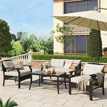 4-Piece Set Of Rattan Sofa With Cushioned Seat , Outdoor Terrace Garden