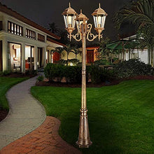 SDdPulse Vintage Three Heads European Retro Outdoor Waterproof Column Lamp Courtyard Street Light Floor Light LED Landscape High Pole Villa Garden Glass Lantern Pillar P,215cm