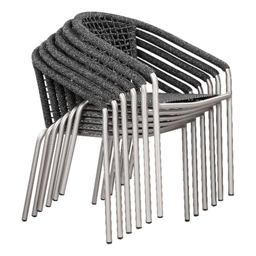 Pemberly Row Modern Aluminum Dining Chairs, 33 in Tall, Slate Gray Finish, Set of 6, Durable Anodized Frame, Fade Resistant Rope Accents, Stackable Design for Patio or Outdoor Dining