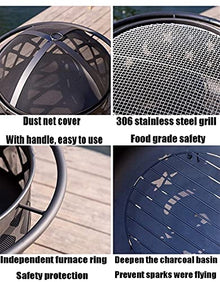 Garden Fire Pit Grill Bowl Grill Barbecue Rack Fire Pits Outdoor Burning Fire Pit Bowl, Wrought Iron Outdoor Heating, for Backyard Terrace Patio