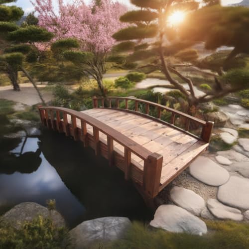SamsGazebos Japanese Style Arched Wood Garden Bridge 6-Feet Brown