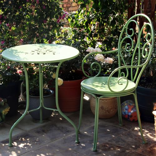 FENOKD Patio Table and Chair Set with Hollow Decoration Outdoor Rust-Proof Garden Table Suitable for Bistro for Balcony and Courtyard White 23.6 Inches (Green)