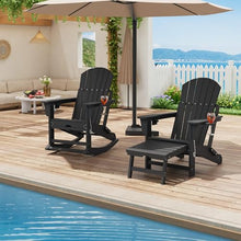 GAOMON 4-in-1 Folding Adirondack Chair Set of 2 HDPE, with Retractable Ottoman & Cup Holder, All-Weather Outdoor Patio Rocking Chairs for Lawn, Porch, Poolside, Black (2 Pack)