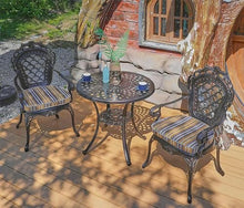 KUYBTU Garden Bench Cast Aluminium Bistro Set of 2 Chairs and Round Table,Outdoor Garden Furniture Sets for Dining, Patio, Terrace, Decking