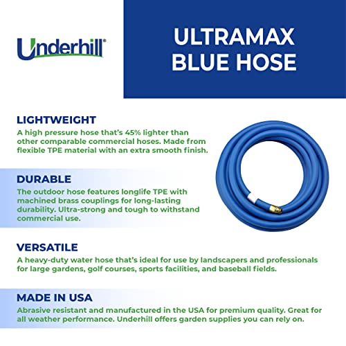 Underhill UltraMax Commercial Garden Water Hose, Lightweight Heavy-Duty Flexible, 1 Inch x 125 ft, Blue