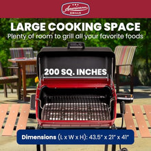 Americana 9325U8.181 Portable Compact Easy Clean 200 Square Inch 3 Heating Zone Electric Cart Grill with Two Folding Tables and Wire Shelf, Red