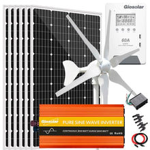1120W Solar Panel Kit with 400W Wind Turbine Generator + 6pcs 120W Mono Solar Panel + 3000W 12V to 120V Power Inverter + 60A MPPT Solar Charge Controller for 12V Battery Charge