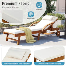 Merax Outdoor Lounge Chair with Adjustable Backrest, Leg Rest and Side Tray, Set of 2 Acacia Wood Patio Folding Chaise Lounge with 3.1" Thick Cushions for Patio Poolside Garden, All-Weather, Beige