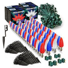 Pro Christmas Outdoor C9 Pathway Light Kit, Red/White/Blue, 100 Bulbs, 100'