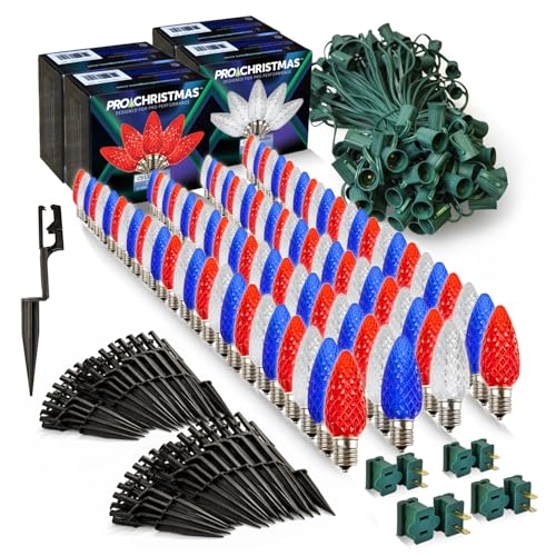 Pro Christmas Outdoor C9 Pathway Light Kit, Red/White/Blue, 100 Bulbs, 100'