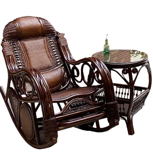 Rattan Rocking Chair, Cane Chair with Ergonomic Armrests, for Porch Garden and Balcony Lounging(Brown,118 * 100 * 64cm)