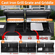 Charcoal Grill and Propane Gas Grill Combo with Side Burner & Porcelain-Enameled Cast Iron Grate, Dual Fuel BBQ Grill with Easy-Clean System for Outdoor Events & Backyard Barbecue