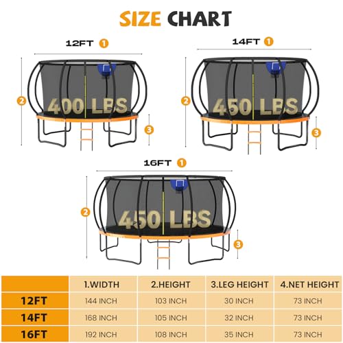 Zevemomo Upgraded 16FT Trampoline with Basketball Hoop and Sprinkler Orange